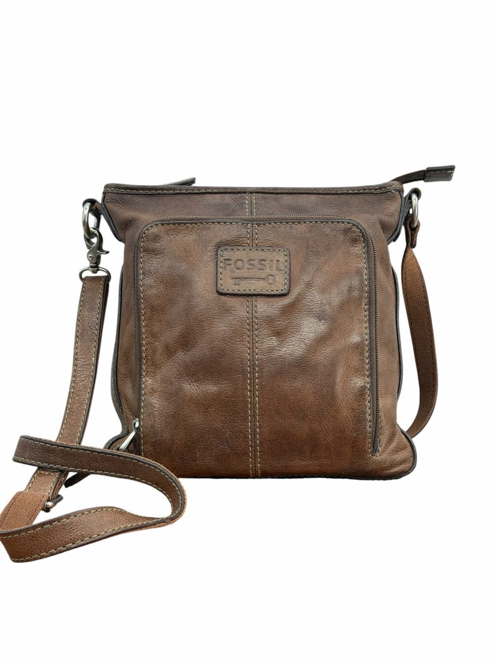Fossil Crossbody Leather Bag Brown Women's Pockets Multiple Compartment Vacation